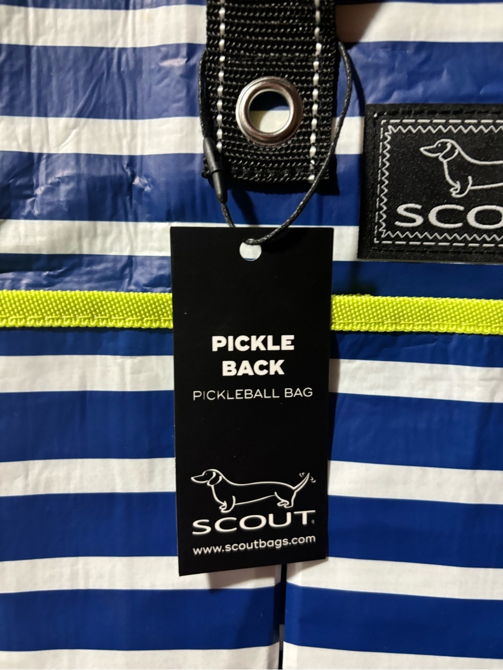 Scout pickle ball Striped Tote in Blue, White and Lime - Picture 2 of 5